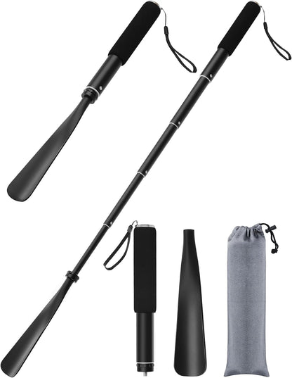 Telescopic Metal Shoe Horn with Adjustable Length (15"-37") - Portable Aluminum Alloy Long Handle for Seniors, Men, Women, and Kids