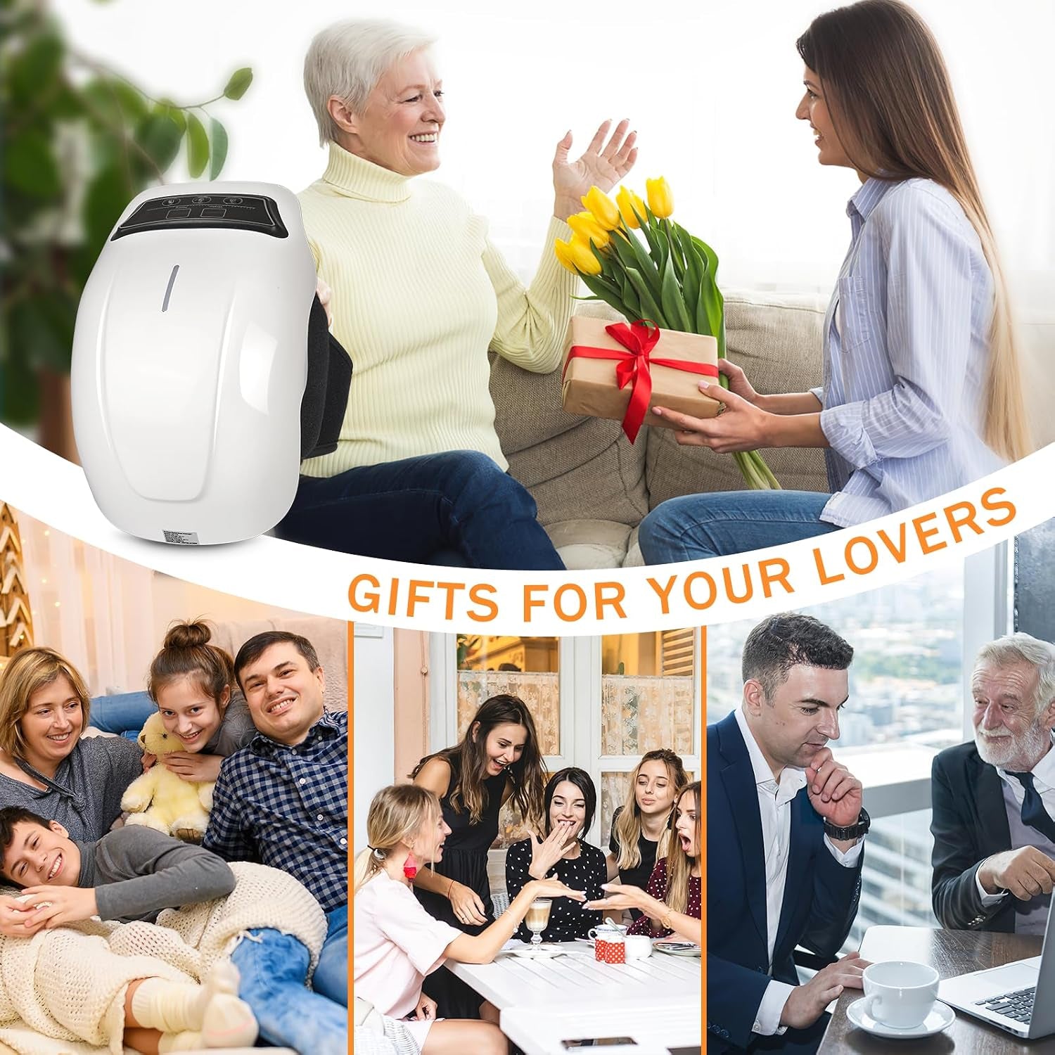 Heated Knee Massager with Adjustable Temperature and Vibration, Rechargeable Design with LED Display