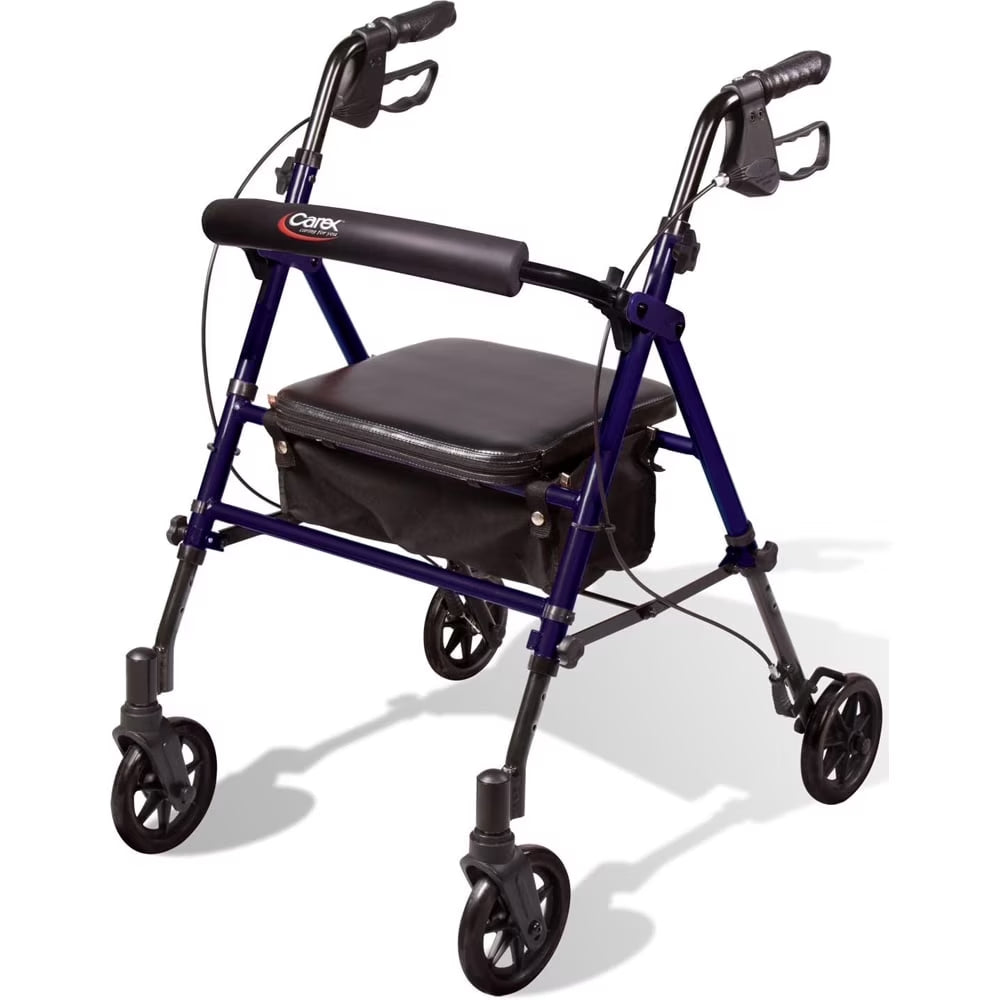 Aluminium Rollator Walker with Padded Seat, Backrest, 6-Inch Wheels, and Storage Pouch in Blue