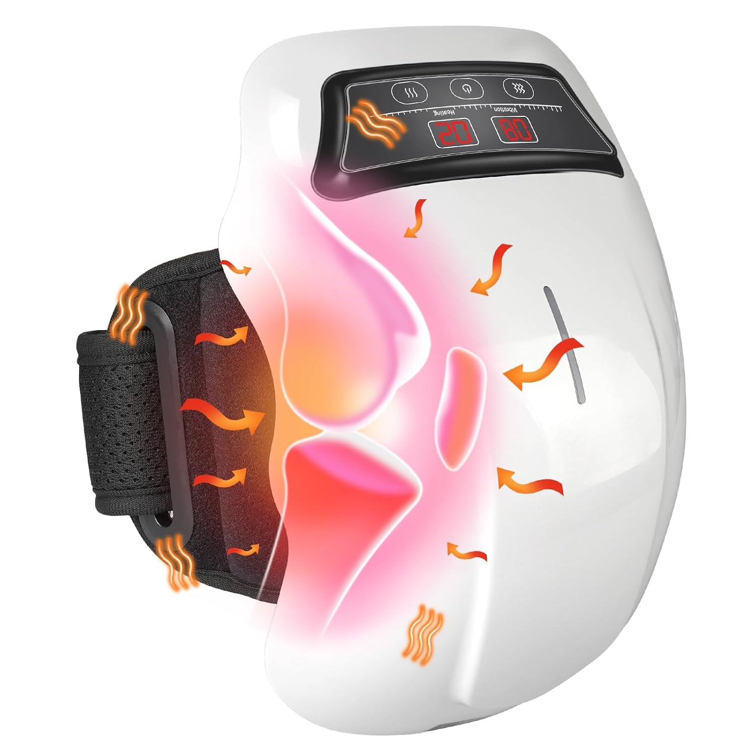 Heated Knee Massager with Adjustable Temperature and Vibration, Rechargeable Design with LED Display