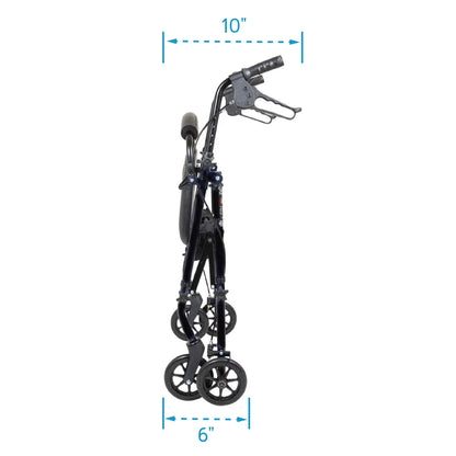 Aluminium Rollator Walker with Padded Seat, Backrest, 6-Inch Wheels, and Storage Pouch in Blue