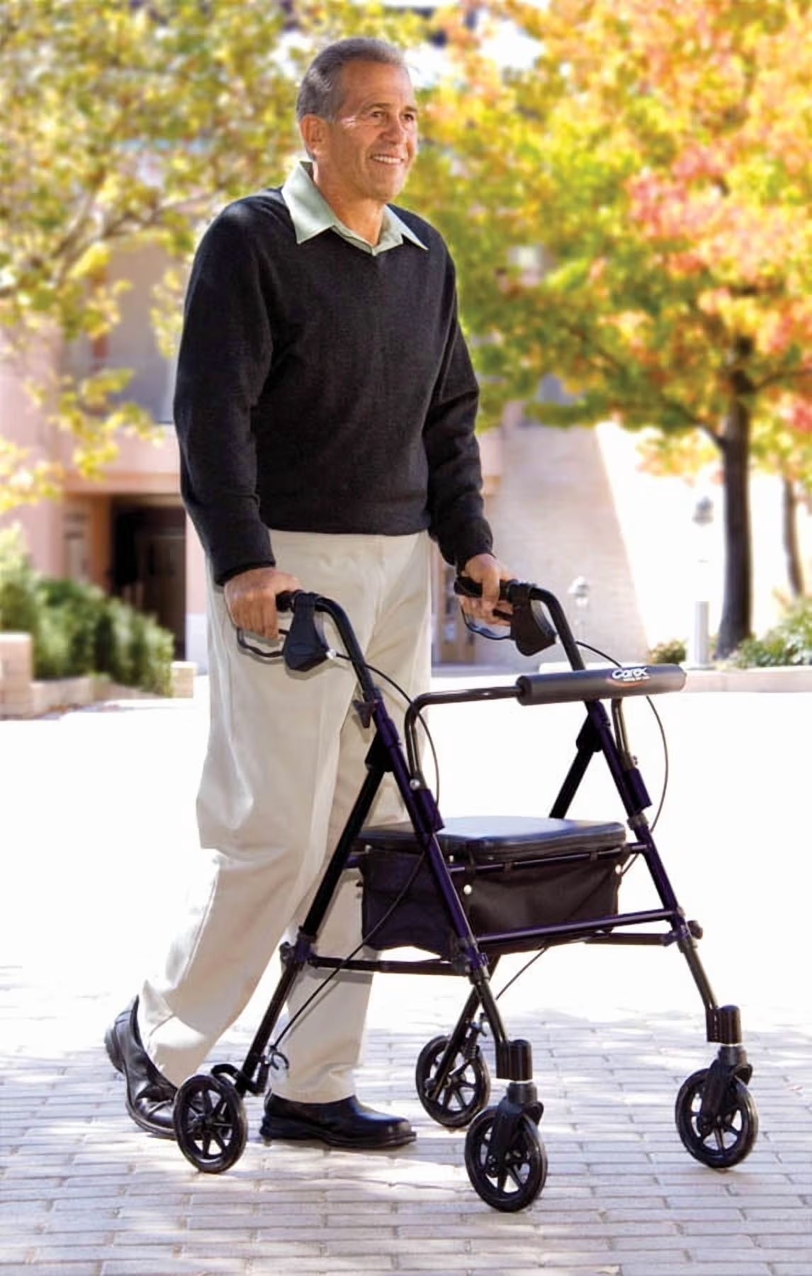 Aluminium Rollator Walker with Padded Seat, Backrest, 6-Inch Wheels, and Storage Pouch in Blue