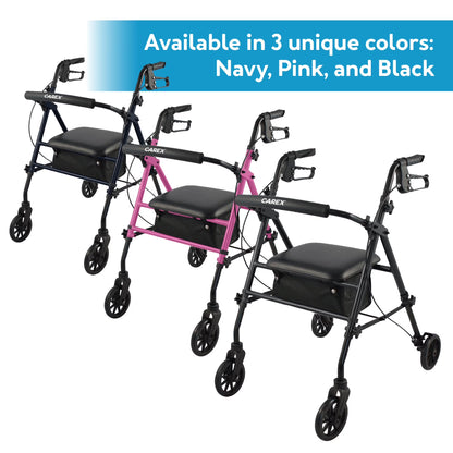 Aluminium Rollator Walker with Padded Seat, Backrest, 6-Inch Wheels, and Storage Pouch in Blue