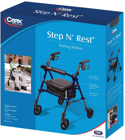 Aluminium Rollator Walker with Padded Seat, Backrest, 6-Inch Wheels, and Storage Pouch in Blue