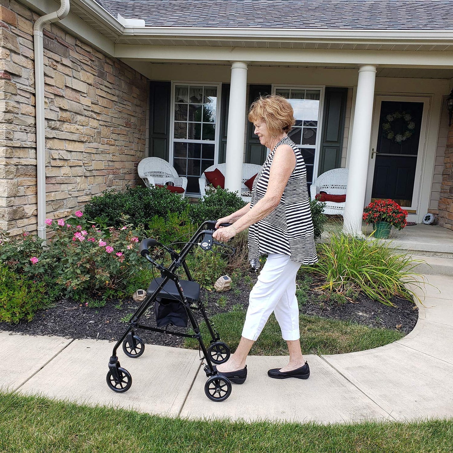 Aluminium Rollator Walker with Padded Seat, Backrest, 6-Inch Wheels, and Storage Pouch in Blue