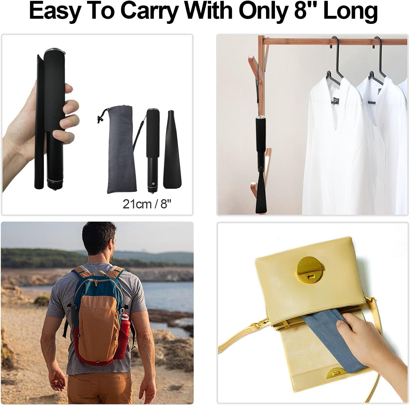 Telescopic Metal Shoe Horn with Adjustable Length (15"-37") - Portable Aluminum Alloy Long Handle for Seniors, Men, Women, and Kids