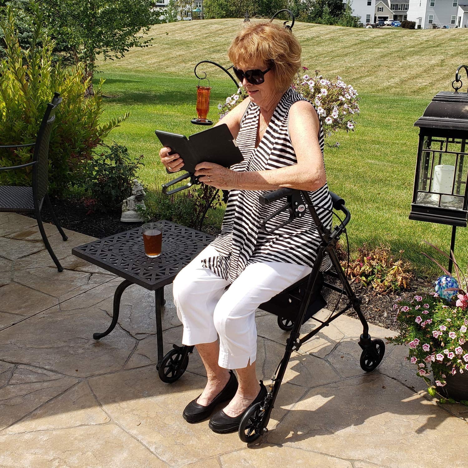 Aluminium Rollator Walker with Padded Seat, Backrest, 6-Inch Wheels, and Storage Pouch in Blue