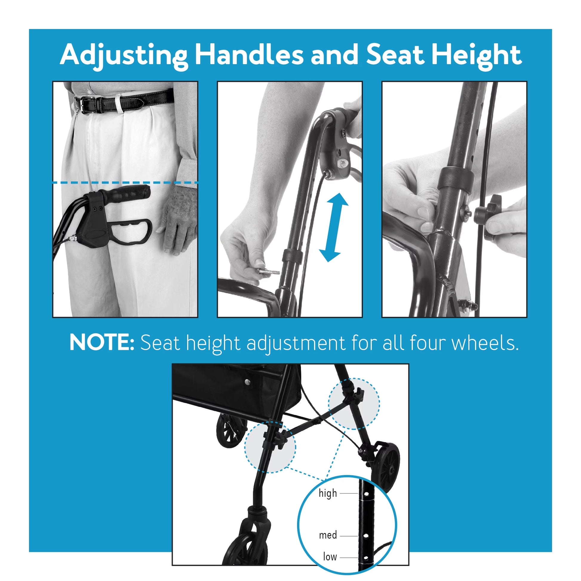 Aluminium Rollator Walker with Padded Seat, Backrest, 6-Inch Wheels, and Storage Pouch in Blue
